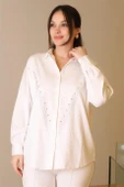EKRU UZUN KOLLU ZİNCİR İŞLEMELİ KADIN GÖMLEK 4703-2Y5 - 1