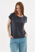 BİSİKLET YAKA KISA KOLLU SİYAH KADIN BLUZ 0374-2Y5 - 2
