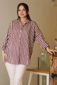 BORDO ÇİZGİLİ TAŞLI KADIN GÖMLEK  4735-2Y5 thumbnail 3