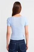 KISA KOLLU DANTEL DOKULU MAVİ  KADIN BLUZ 10755-2Y5 thumbnail 4