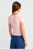 KISA KOLLU DANTEL DOKULU PEMBE  KADIN BLUZ 10755-2Y5 - 4