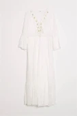 PÜSKÜL DETAYLI EKRU KADIN ELBİSE  M38343-2Y5 thumbnail 1