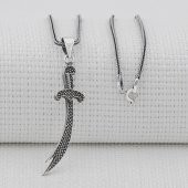 Nokta Desenli 925 Ayar Gümüş Zülfikar Kılıç Kolye thumbnail 1