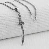 Nokta Desenli 925 Ayar Gümüş Zülfikar Kılıç Kolye thumbnail 2