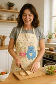Pati Aşçısı Mutfak Önlüğü Sevimli Kedi Desenli, Sıvı Geçirmez Kumaş - 5