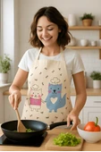Pati Aşçısı Mutfak Önlüğü Sevimli Kedi Desenli, Sıvı Geçirmez Kumaş - 10