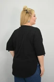 Kadın Büyük Beden Kısa Kollu Taş Detaylı Ayı Baskılı Oversize T-shirt 1926-25 - 7