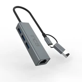 Inca IUTP-03T USB3.0+Tip-C=>Gigabit RJ45+3*USB3.0 Çevirici (Giriş:Tip-A+Tip-C=>Çıkış:Eternet+3*Tip-A - 1