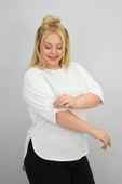 Kadın Büyük Beden Kısa Kollu Taş ve İnci Baskı Detaylı Oversize T-shirt 1925-25 - 11