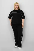 Kadın Büyük Beden Kısa Kollu Ara Biye Detaylı Bol Paça Eşofman Takımı 8189-25 - 3