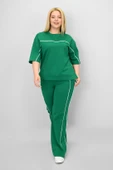 Kadın Büyük Beden Kısa Kollu Ara Biye Detaylı Bol Paça Eşofman Takımı 8189-25 - 10