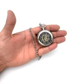 Valkyrie Açık Kadran Mekanik Zincirli Cep Saati Şeffaf Tasarım Oymalı Gümüş Kasa Kurmalı Koleksiyonluk Köstekli Saat - 5