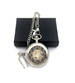 Valkyrie Açık Kadran Mekanik Zincirli Cep Saati Şeffaf Tasarım Oymalı Gümüş Kasa Kurmalı Koleksiyonluk Köstekli Saat - 4