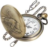 Valkyrie TCDD Nostalji Tren ve Ay Yıldız Kabartmalı Retro Bronz Koleksiyonluk Kutulu Zincirli Köstekli Saat - 4