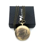 Valkyrie TCDD Nostalji Tren ve Ay Yıldız Kabartmalı Retro Bronz Koleksiyonluk Kutulu Zincirli Köstekli Saat - 5