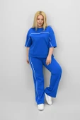 Kadın Büyük Beden Kısa Kollu Ara Biye Detaylı Bol Paça Eşofman Takımı 8189-25 - 1