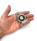 Valkyrie Açık Kadran Mekanik Zincirli Cep Saati Şeffaf Tasarım Oymalı Gümüş Kasa Kurmalı Koleksiyonluk Köstekli Saat - 6