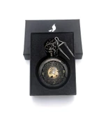 Valkyrie Açık Kadran Mekanik Zincirli Cep Saati Şeffaf Tasarım Oymalı Gümüş Kasa Kurmalı Koleksiyonluk Köstekli Saat Siyah - 1