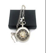 Valkyrie Açık Kadran Mekanik Zincirli Cep Saati Şeffaf Tasarım Oymalı Gümüş Kasa Kurmalı Koleksiyonluk Köstekli Saat - 3