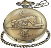 Valkyrie TCDD Nostalji Tren ve Ay Yıldız Kabartmalı Retro Bronz Koleksiyonluk Kutulu Zincirli Köstekli Saat - 8