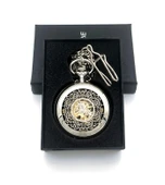 Valkyrie Açık Kadran Mekanik Zincirli Cep Saati Şeffaf Tasarım Oymalı Gümüş Kasa Kurmalı Koleksiyonluk Köstekli Saat - 1