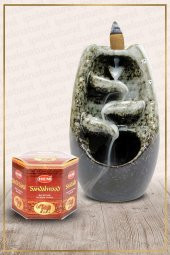 Geri Akışlı Şelale Temalı Gri Tütsülük No:16 Ve Sandalwood Konik Tütsü 40 Adet - 1