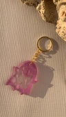 Lila Renkli Beyaz Parçacıklı Gold Aksesuarlı Hayalet Şekil Anahtarlık El Yapımı Epoksi Hediyelik - 1