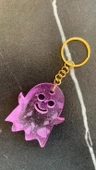 Lila Renkli Beyaz Parçacıklı Gold Aksesuarlı Hayalet Şekil Anahtarlık El Yapımı Epoksi Hediyelik - 8
