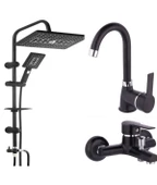 Siyah Banyo Seti - Duş Robotu, Banyo Bataryası, Lavabo Bataryası - 1