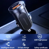 Joyroom 30W Mini PD+QC3.0 Çift Bağlantı Hızlı Araç Şarj Cihazı - 5