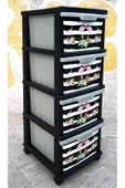 Büyük Boy Flamingo Desen 4 Çekmeceli Tekerlekli Komidin Yükseklik 93cm 43x38 Demonte Dolap Raf - 1