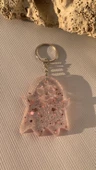 Şeffaf Pembe Glitterli Gold Aksesuarlı Hayalet Şekil Anahtarlık El Yapımı Epoksi Hediyelik thumbnail 1