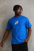 Unisex Baskılı Oversize T-Shirt - Mavi - 3