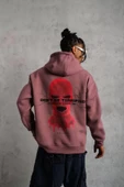 Erkek Maske Baskılı Kapüşonlu Sweat - Gül Kurusu - 1