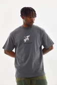 Unisex Baskılı Oversize T-Shirt - Füme - 1