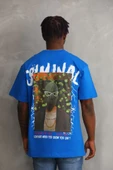 Unisex Baskılı Oversize T-Shirt - Mavi - 2