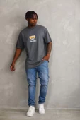 Unisex Baskılı Oversize T-Shirt - Füme - 3
