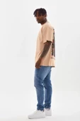 Unisex Baskılı Oversize T-Shirt - Bej - 4