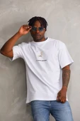 Unisex Baskılı Oversize T-Shirt - Beyaz - 4