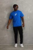 Unisex Baskılı Oversize T-Shirt - Mavi - 4