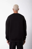 Unisex Biskilet Yaka Üç İplik SweatShirt - Siyah - 2