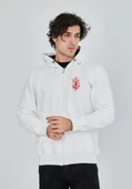 Unisex Baskılı Tam Fermuarlı Kapşonlu SweatShirt - Beyaz - 1