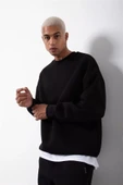 Unisex Biskilet Yaka Üç İplik SweatShirt - Siyah - 3
