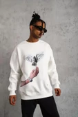 Erkek Güvercin Baskılı Sweatshirt - Beyaz - 1