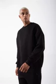 Unisex Biskilet Yaka Üç İplik SweatShirt - Siyah - 1