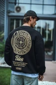Kışlık Bisiklet Yaka Ön Ve Arka Baskılı SweatShirt - Siyah - 3