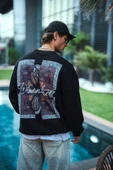 Uzun Kol Bisiklet Yaka Ön Ve Arka Baskılı SweatShirt - Siyah - 3