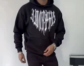 Uzun Kol Kapşonlu Baskılı SweatShirt - Siyah - 2
