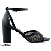 Erkan Saçmacı Charlotte Siyah Leopar Çapraz Bantlı Fileli Kalın Topuklu Zarif Abiye Ayakkabı thumbnail 2
