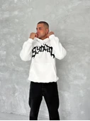 Unisex Üç İplik Kapşonlu Baskılı SweatShirt - Beyaz - 1